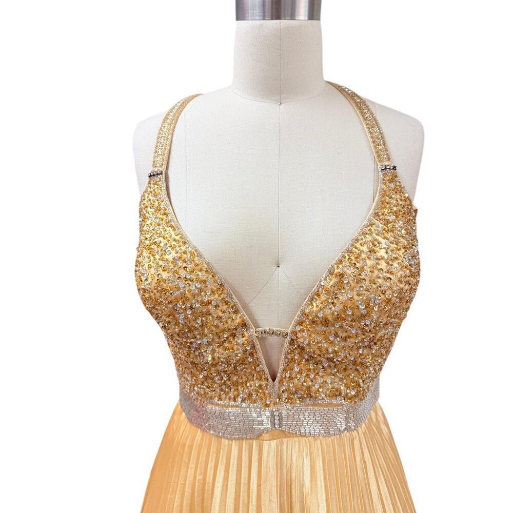 Cassandra Stone Y2K 100% Silk Beaded Gold Cocktail Dress Size 8 - Picture 5 of 12